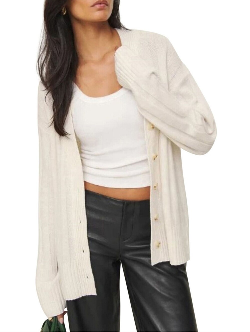 Reformation Knit Capri Oversized Cashmere Cardigan in Ivory